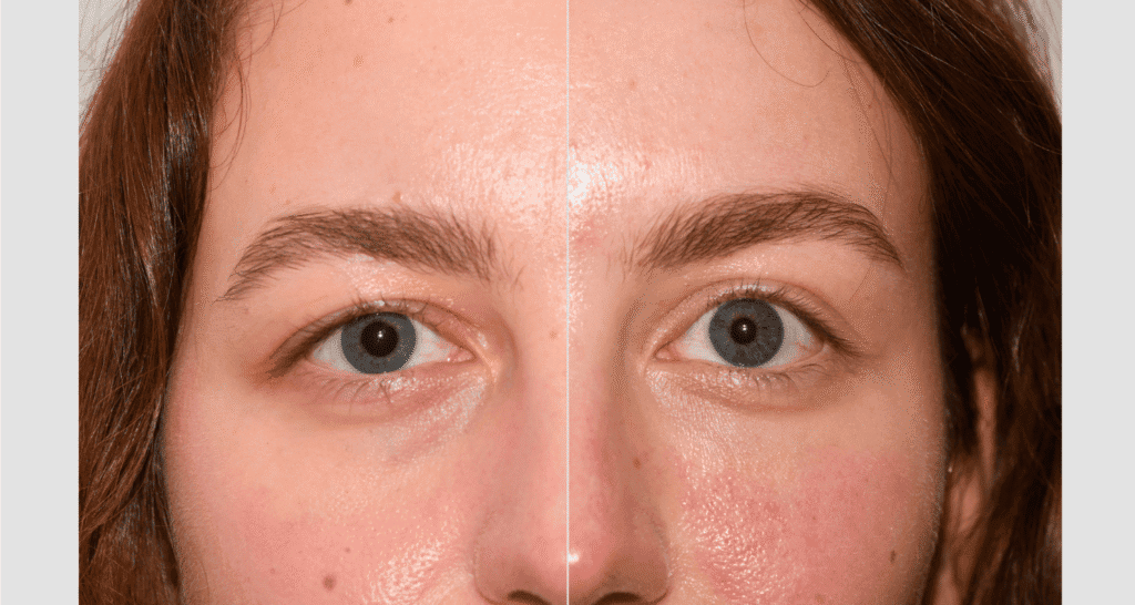 Vergleich der Haut vor und nach einer Hautbehandlung, Hautbildverbesserung sichtbar.