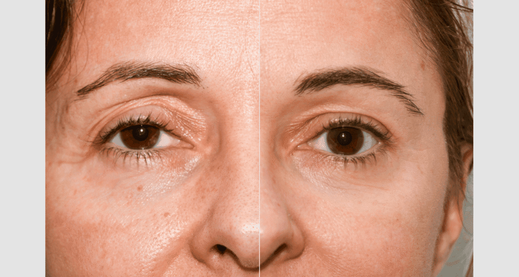 Vorher-Nachher Vergleich der Hautpflege bei Gesichtsbehandlung.